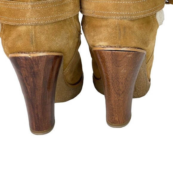 Michael Kors Sheepskin Derby Camel Brown Boots Womens Size 6.5 Lined - Picture 8 of 12